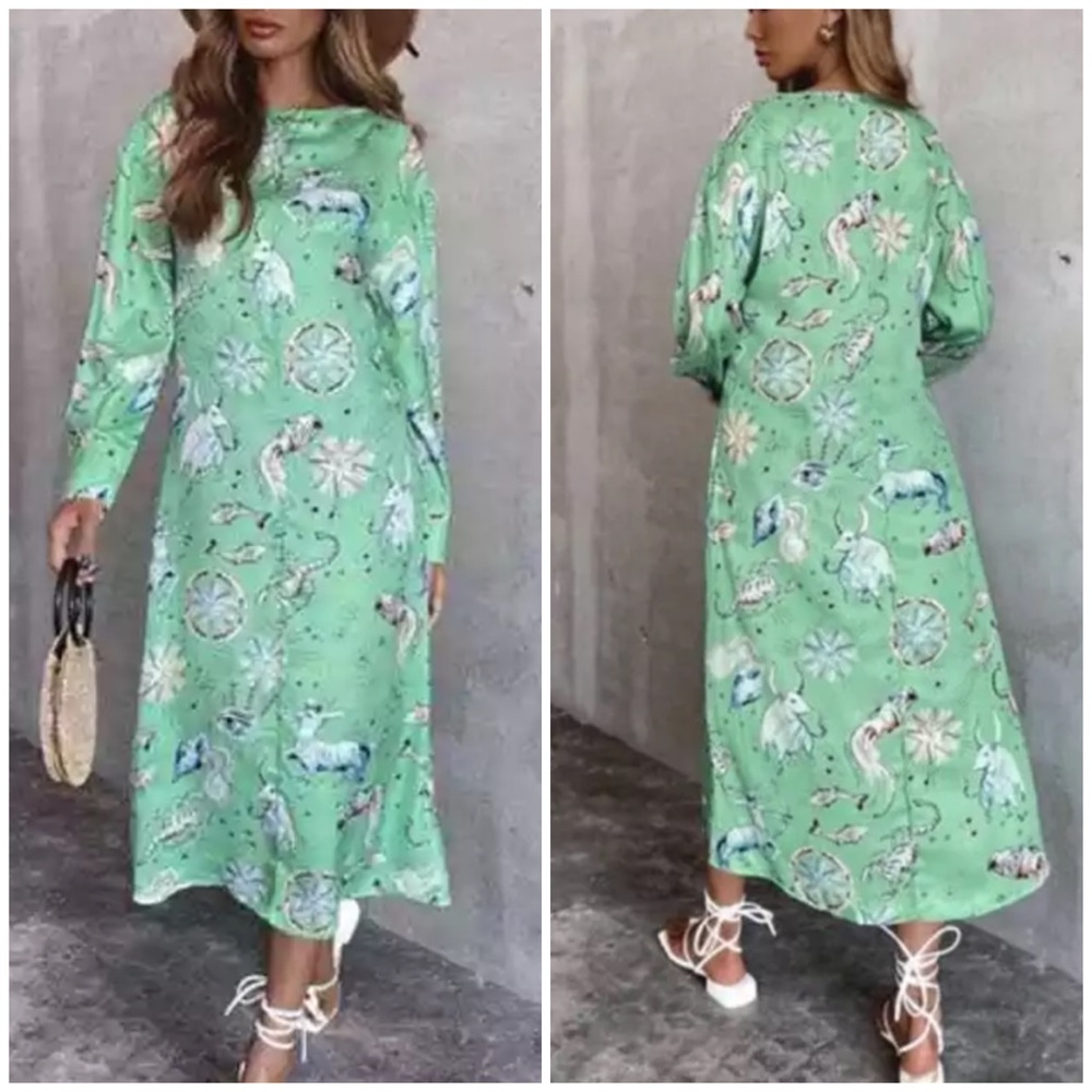 Zara limited edition printed dress sea green NWT